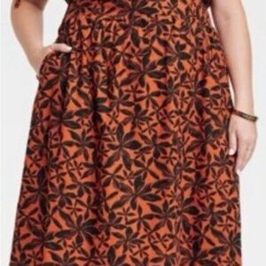 Ava & Viv Orange Black Sleeveless A-Line Midi Dress